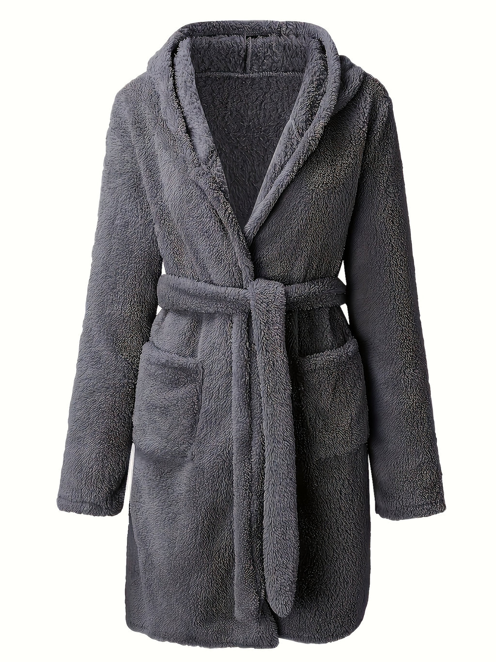 Women's hooded fleece bathrobe with pockets