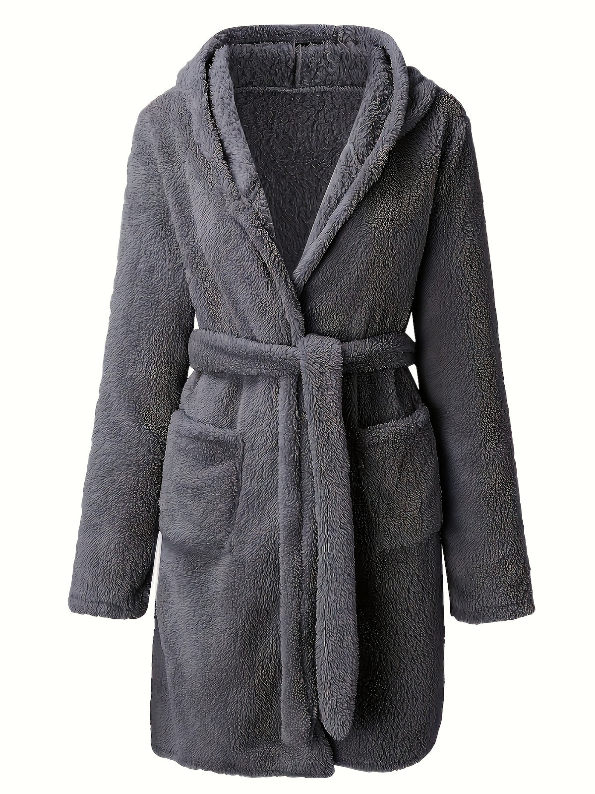 Women's hooded fleece bathrobe with pockets
