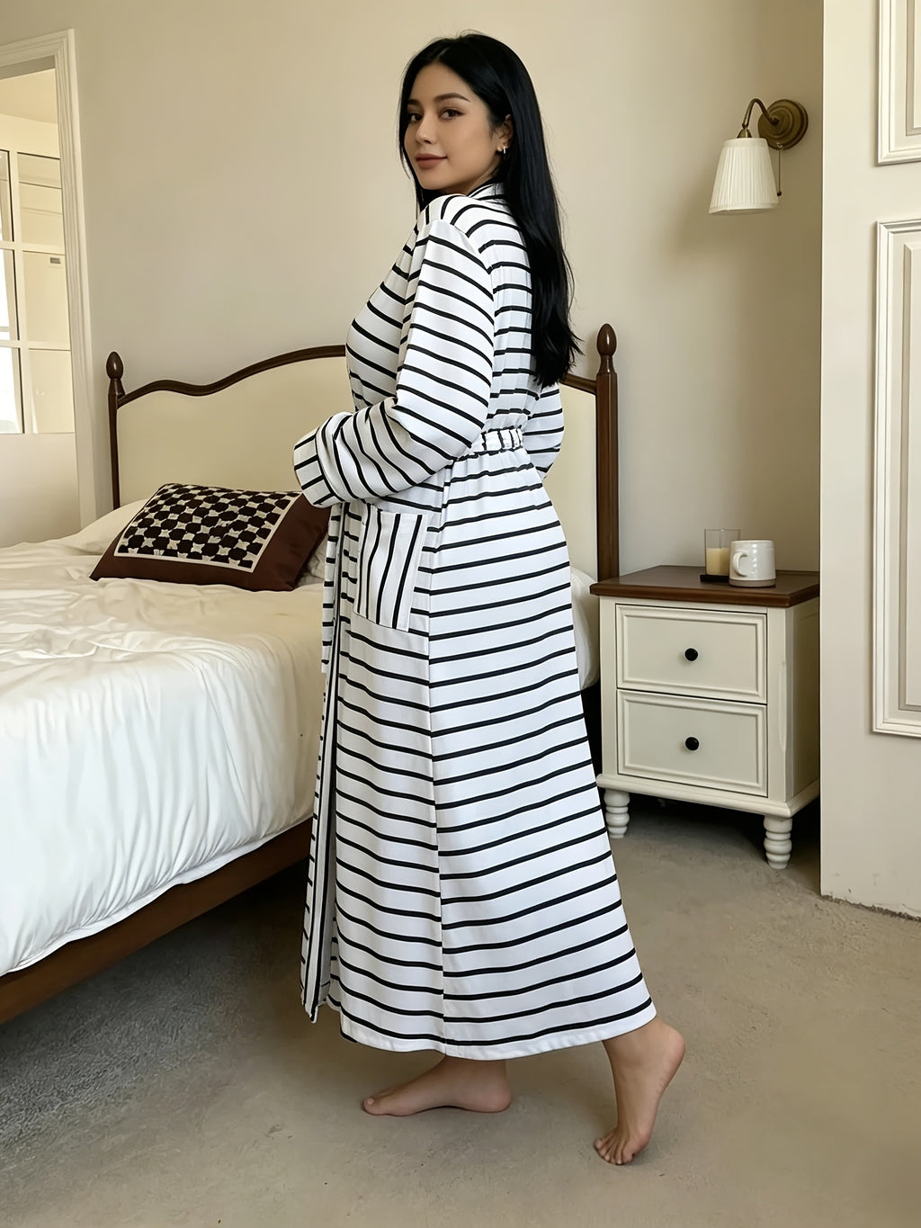 Women's plus size striped dressing gown