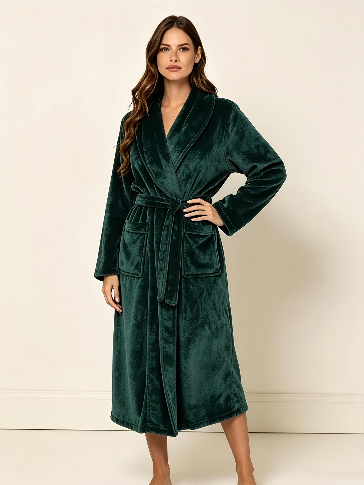 Women's plum flannel long dressing gown