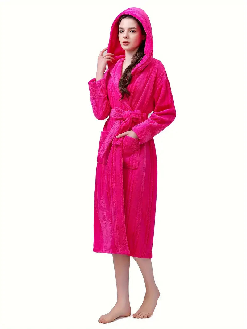 Petite hooded fleece bathrobe