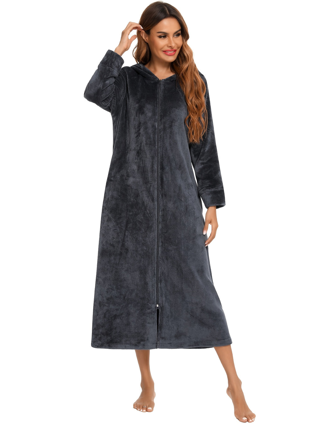 Women's long flannel zip-up dressing gown