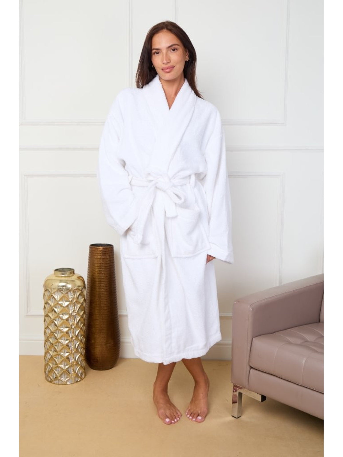 Unisex cotton bathrobe with a shawl collar