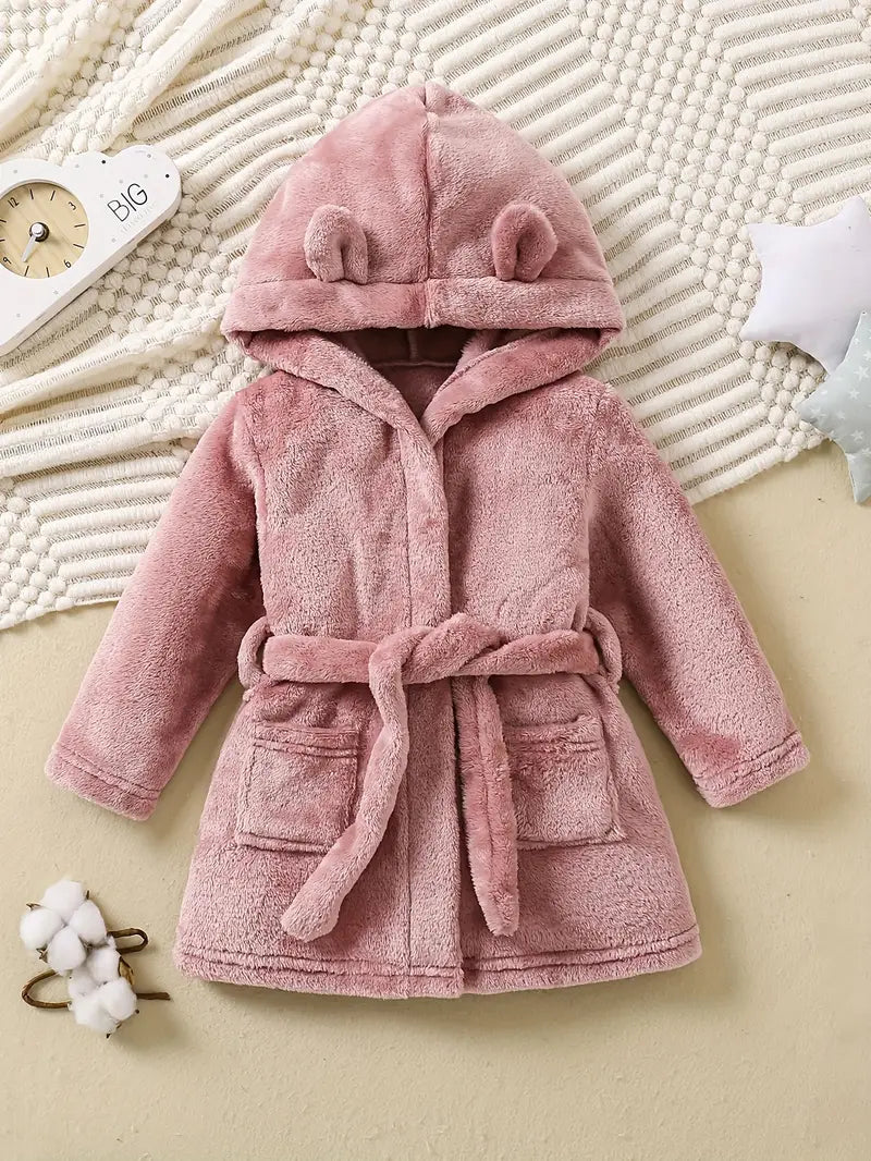 Baby fleece bathrobe with ears — Pink