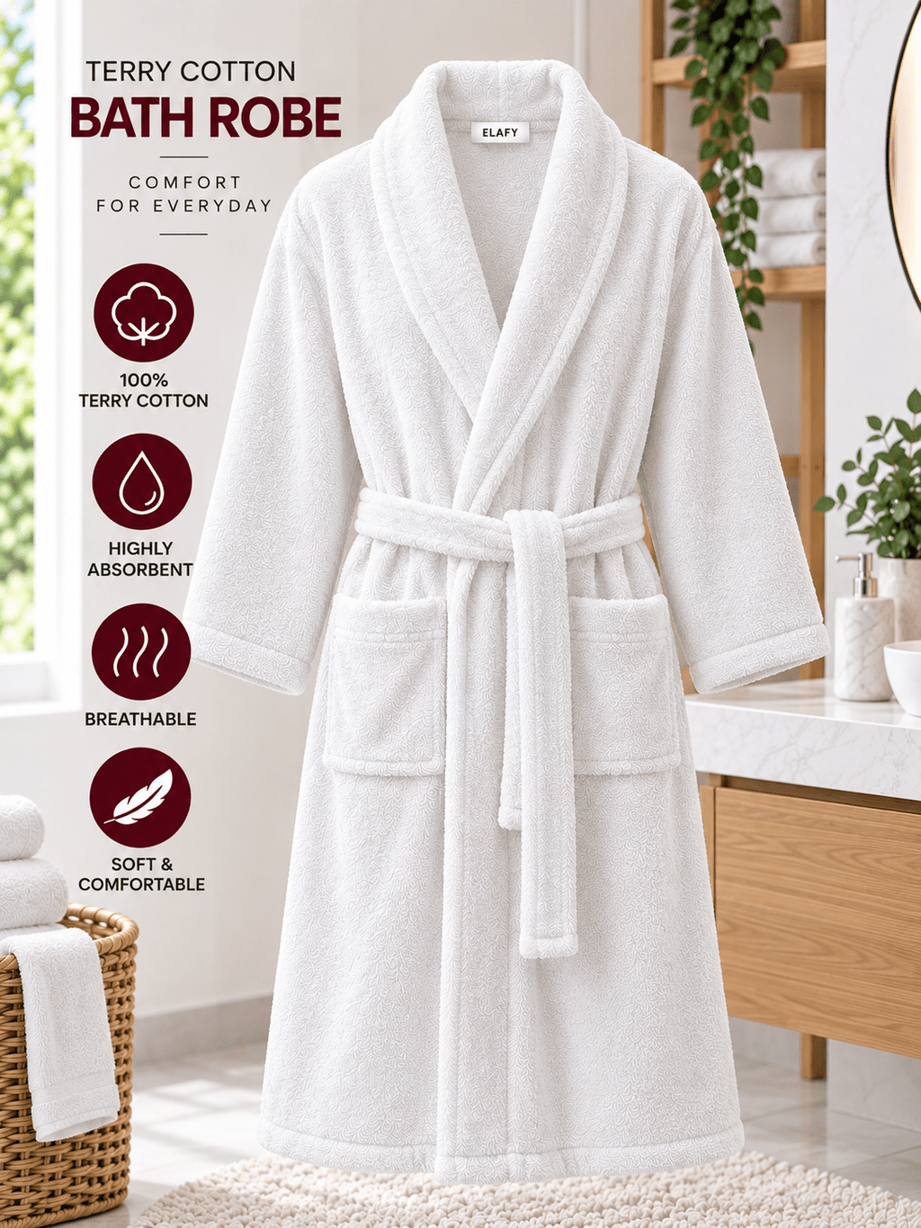 Unisex white terry towelling bathrobe