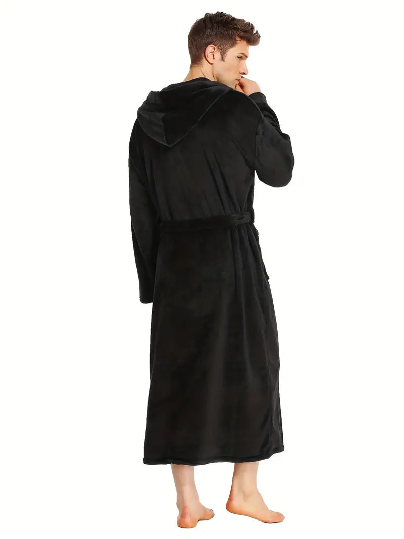 Men's comfortable hooded fleece bathrobe