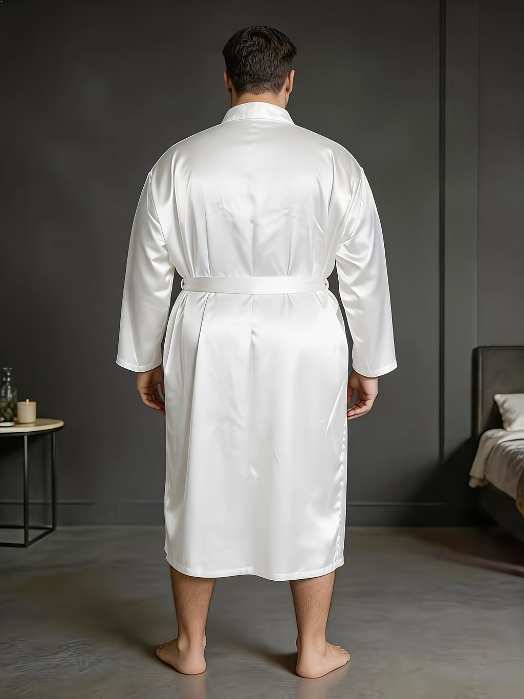 Men's white satin dressing gown