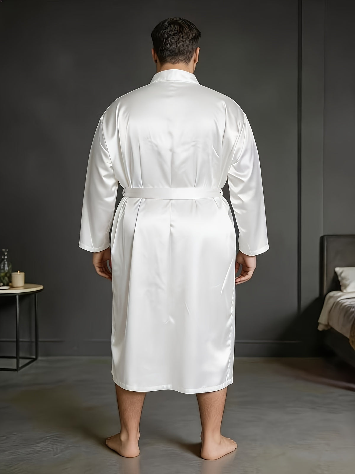 Men's white satin dressing gown