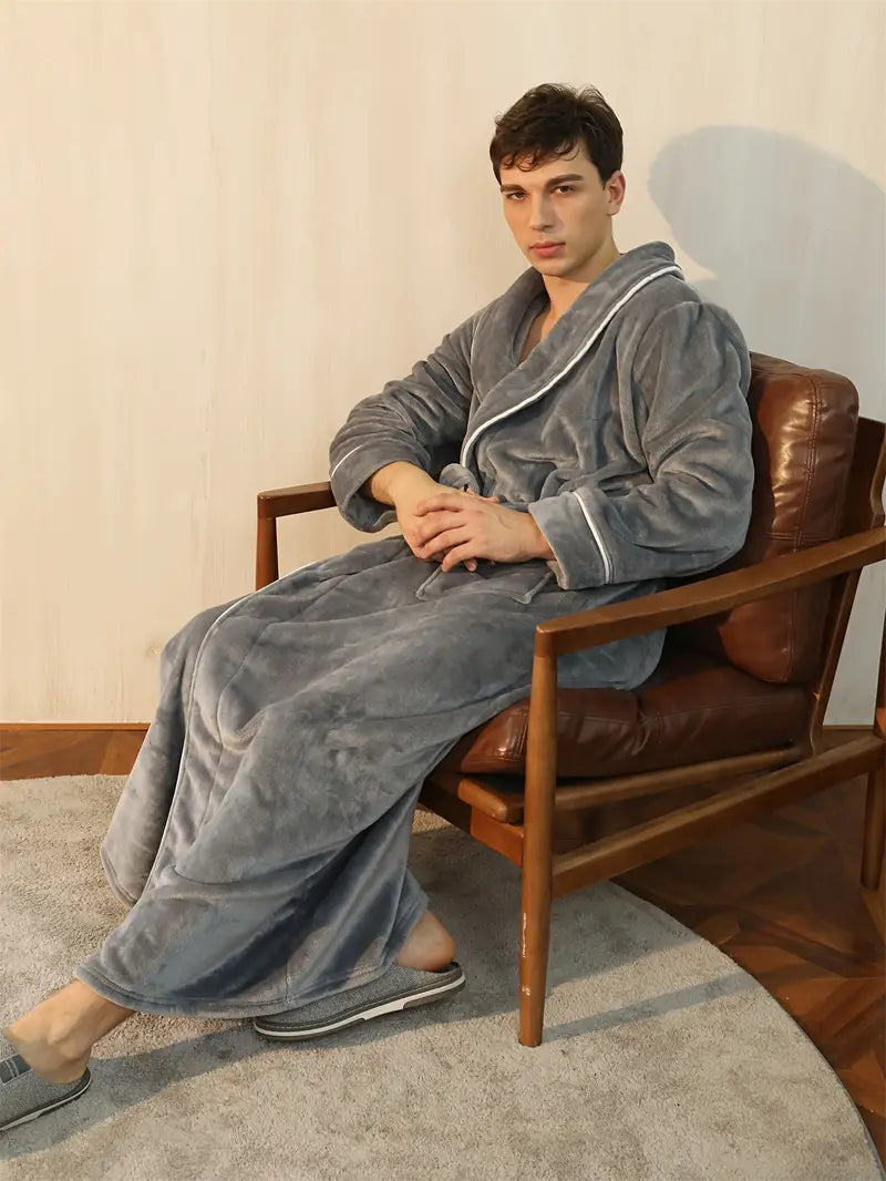Men's long thick towelling bathrobe