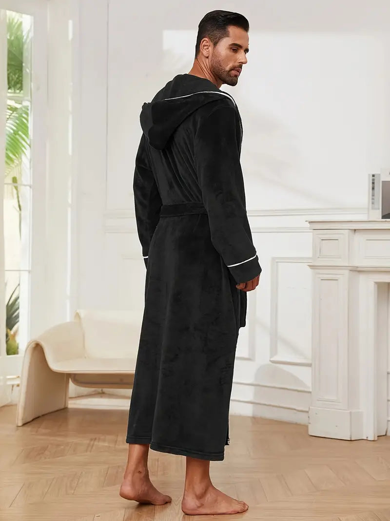Men's warm hooded luxury bathrobe