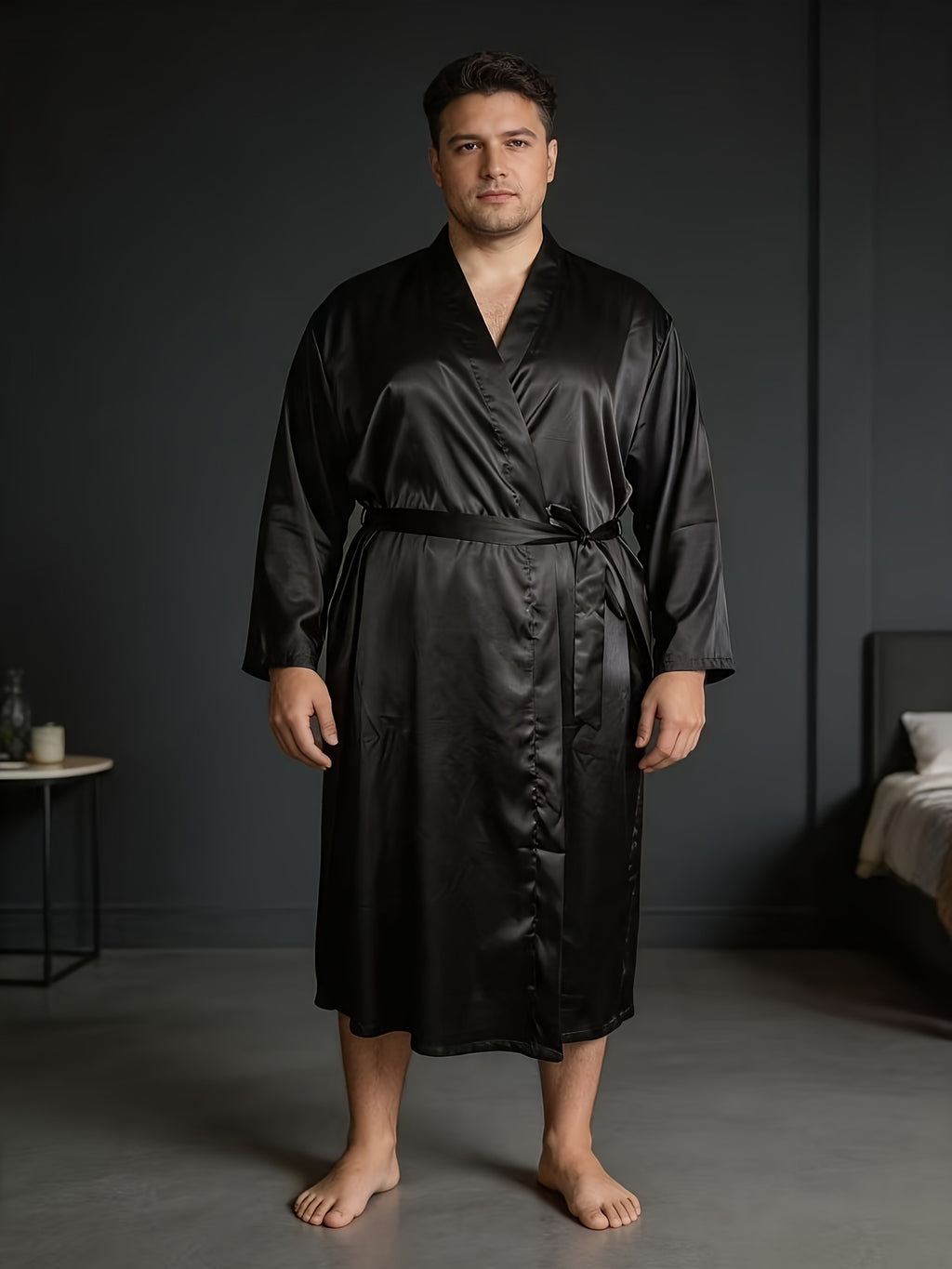 Men's white satin dressing gown