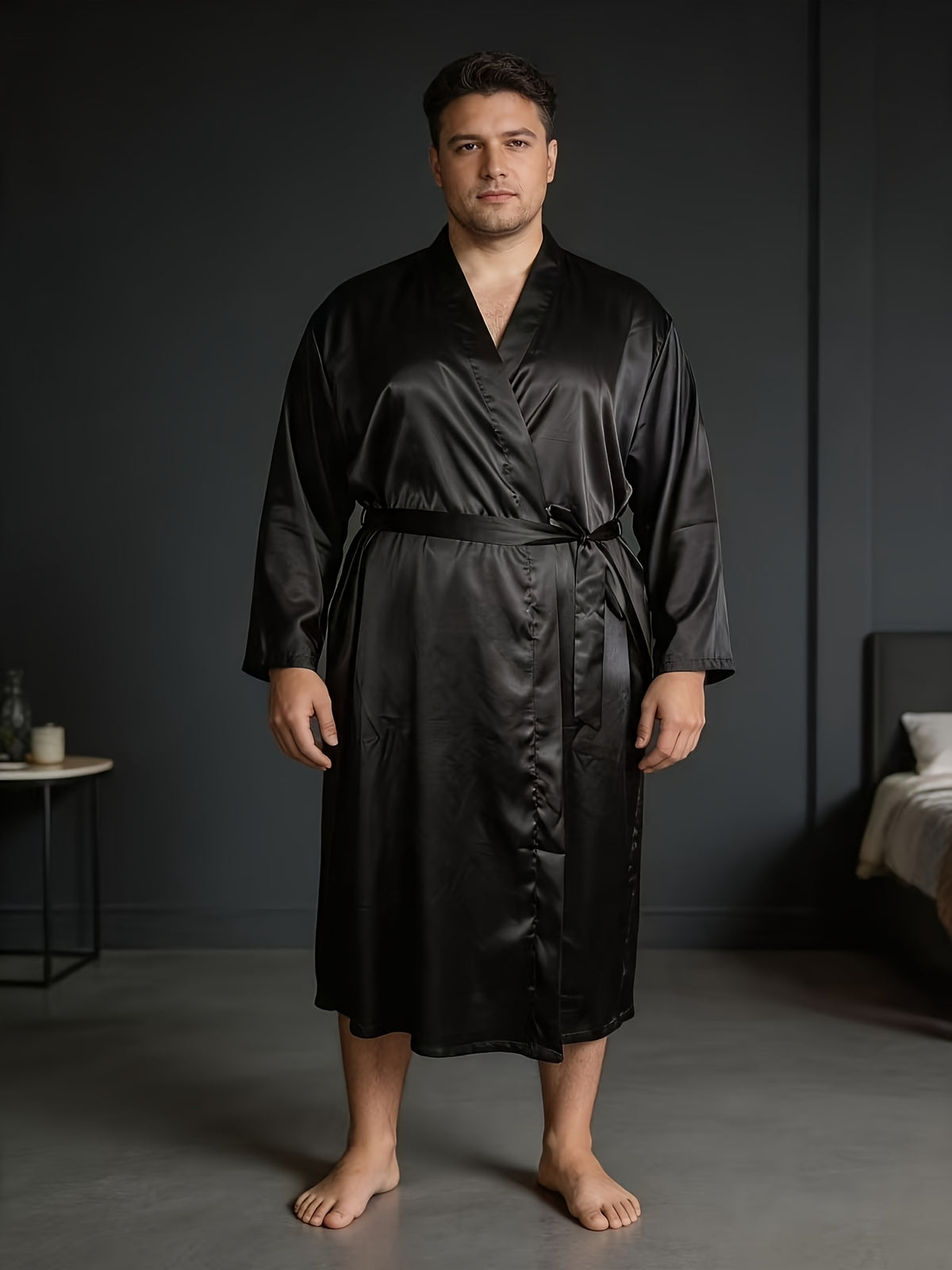 Men's white satin dressing gown