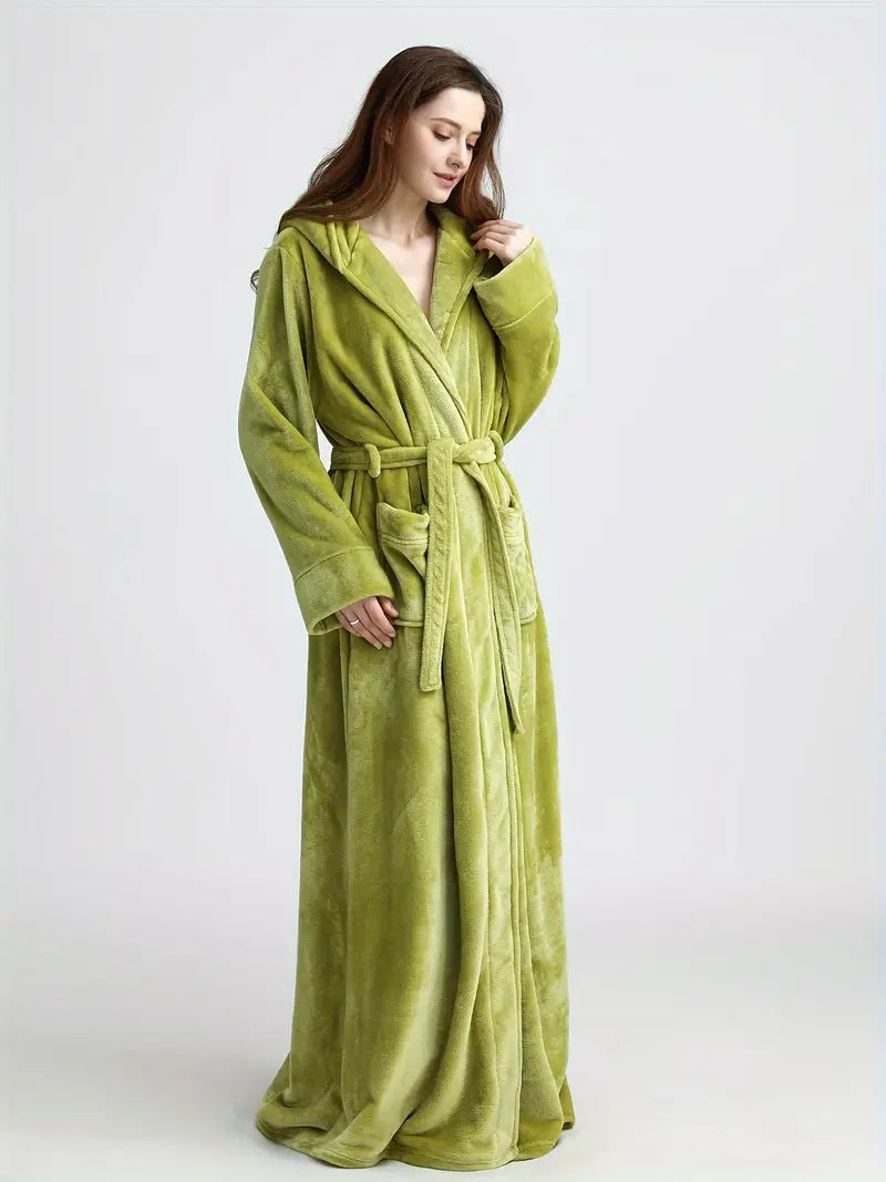 Women's long thick hooded towelling bathrobe