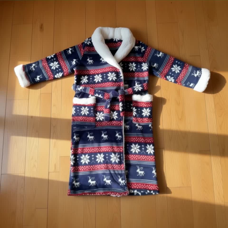 Men's navy Fair Isle Christmas flannel dressing gown