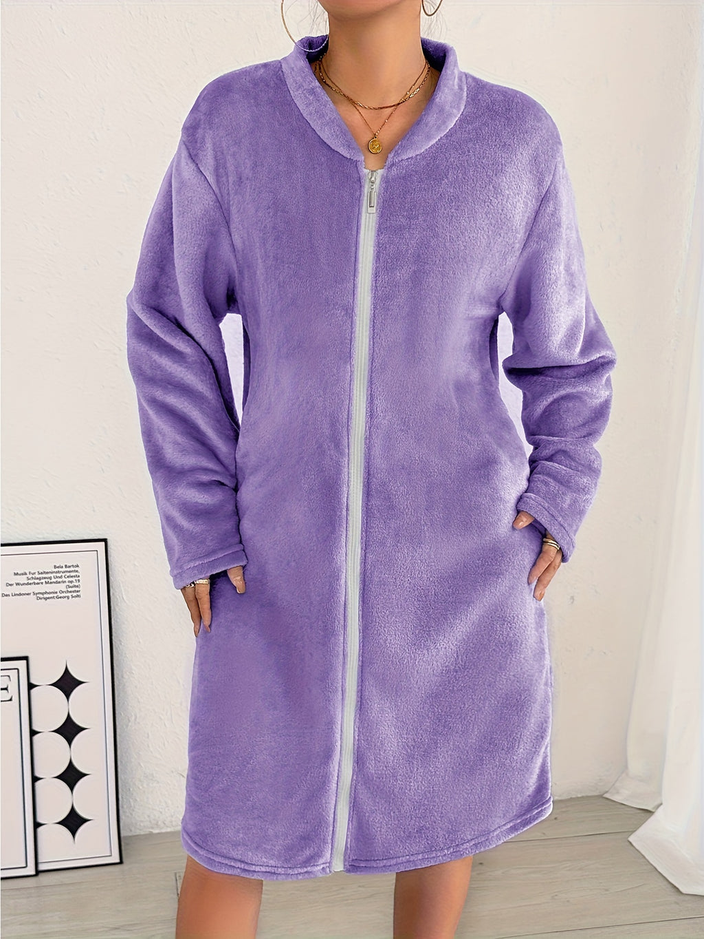 Women's thick flannel zip-up dressing gown