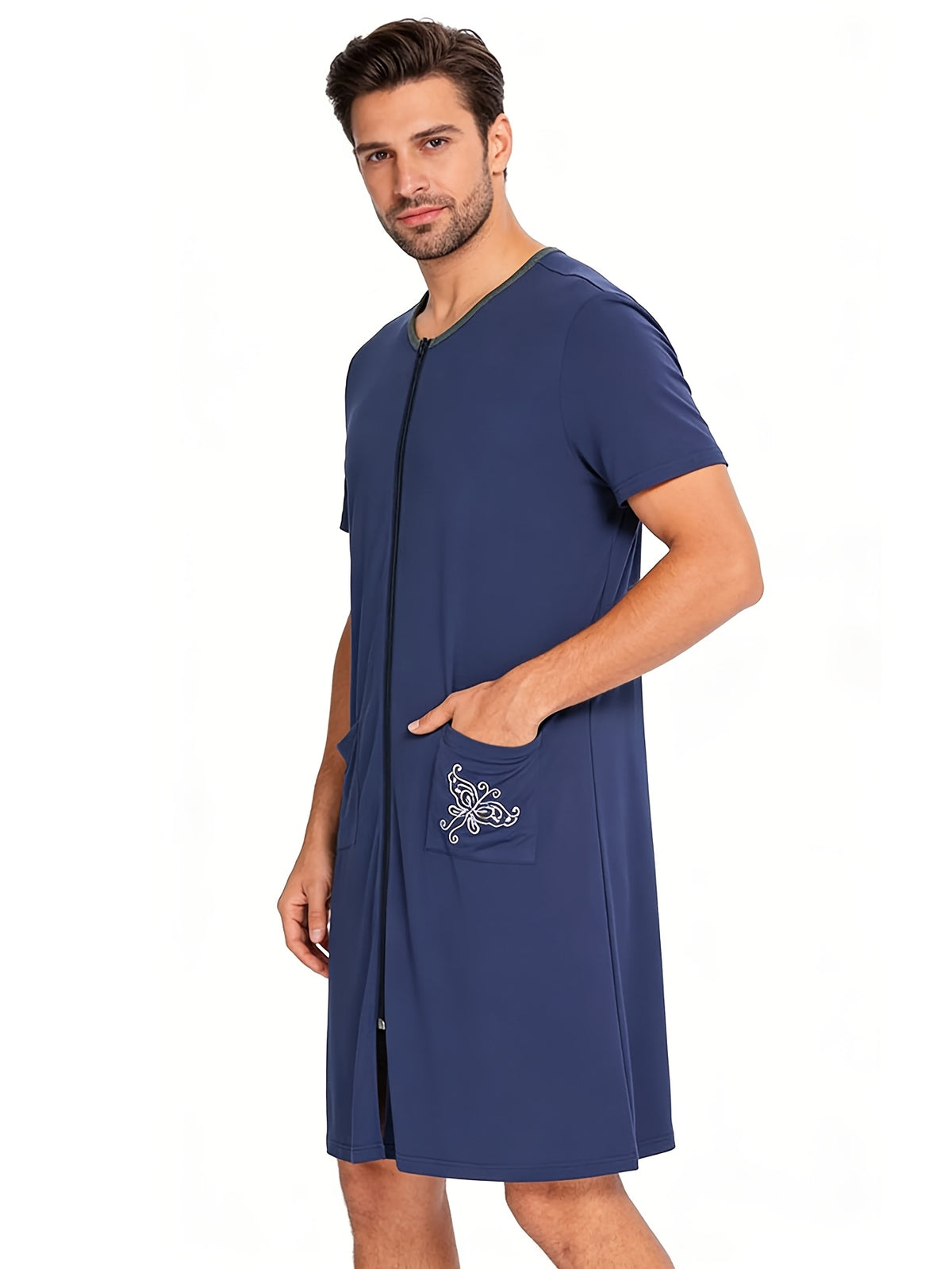 Men's zip front short sleeve lounge robe