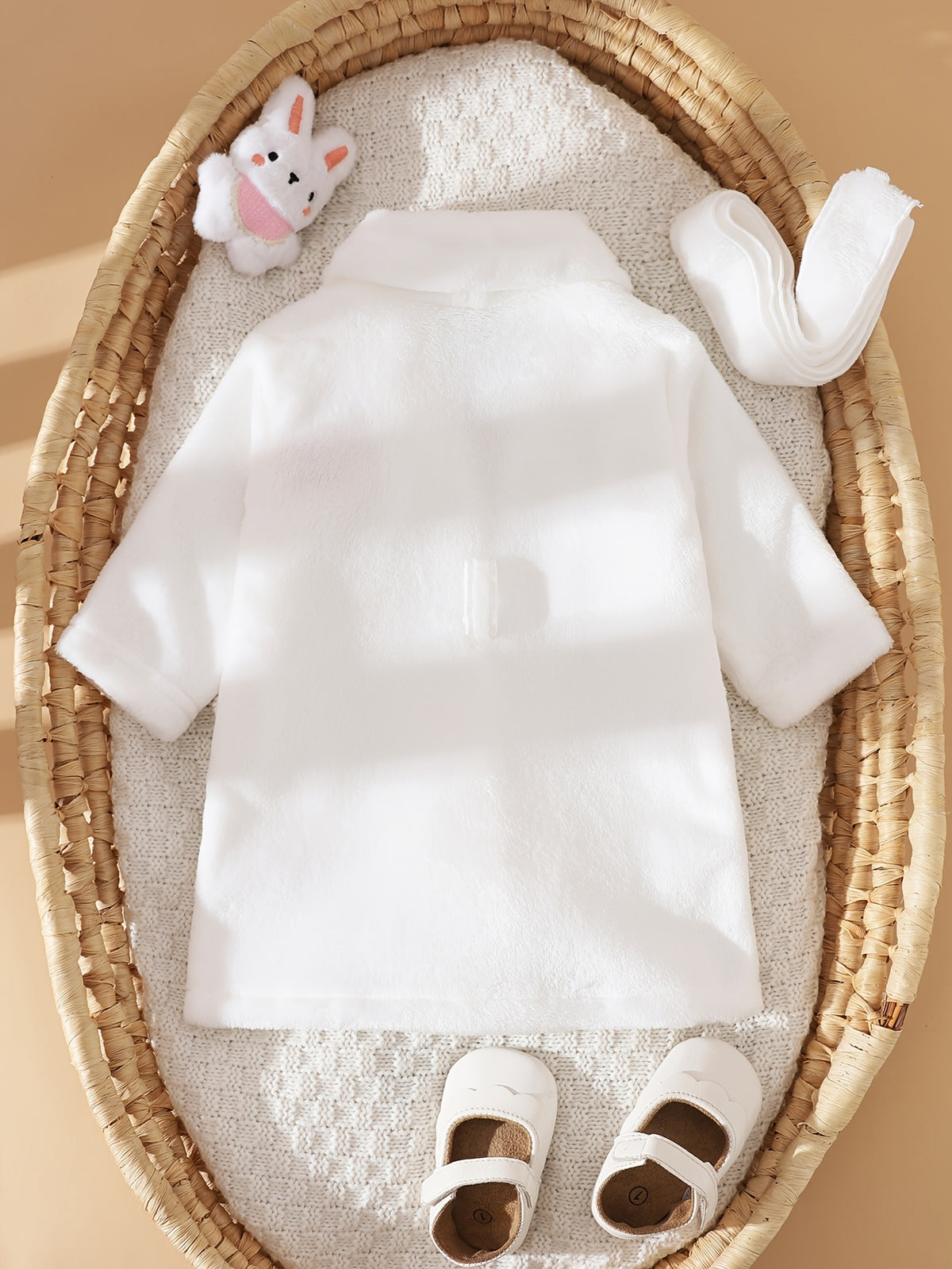 Baby white fluffy fleece bathrobe