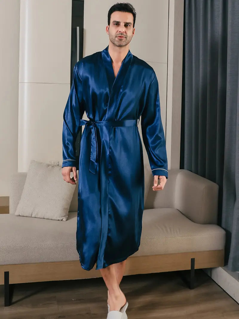 Men's long satin dressing gown