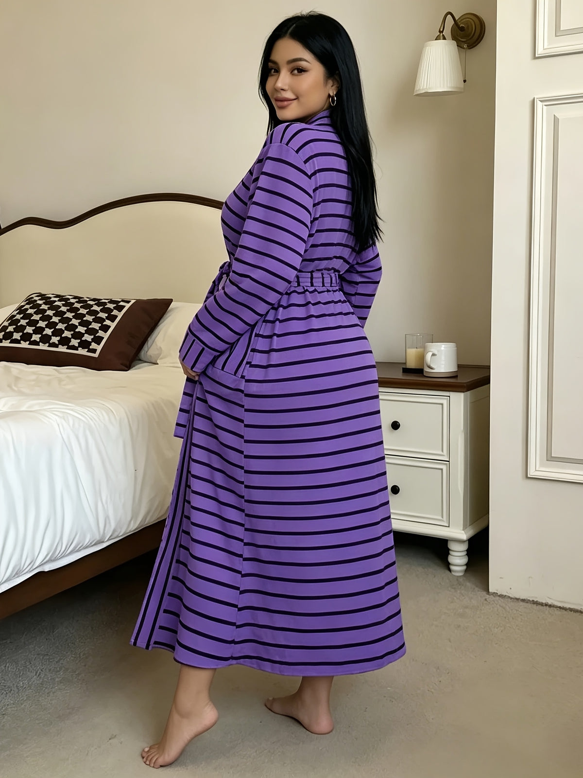 Women's plus size striped dressing gown