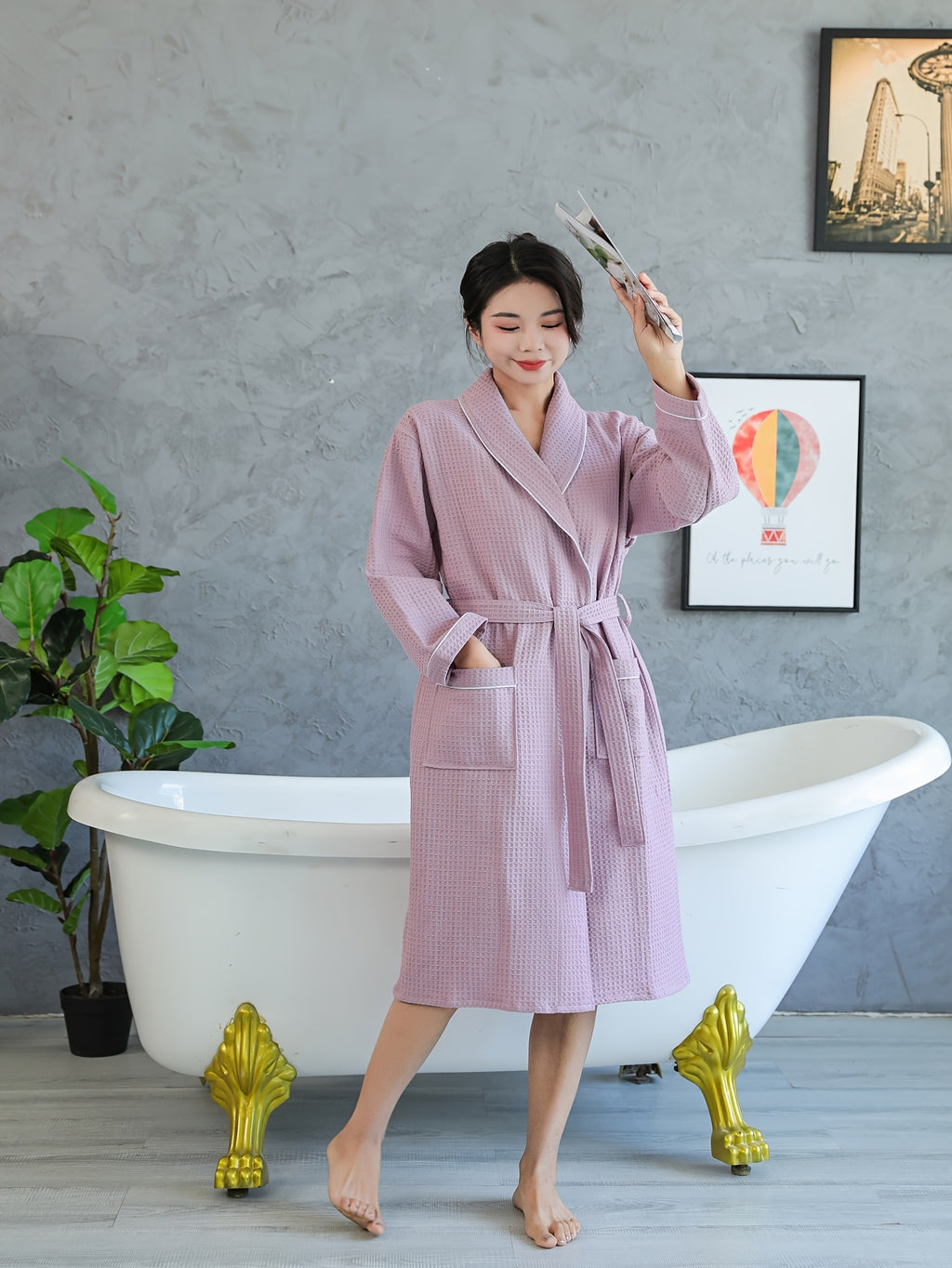 Women's waffle bathrobe