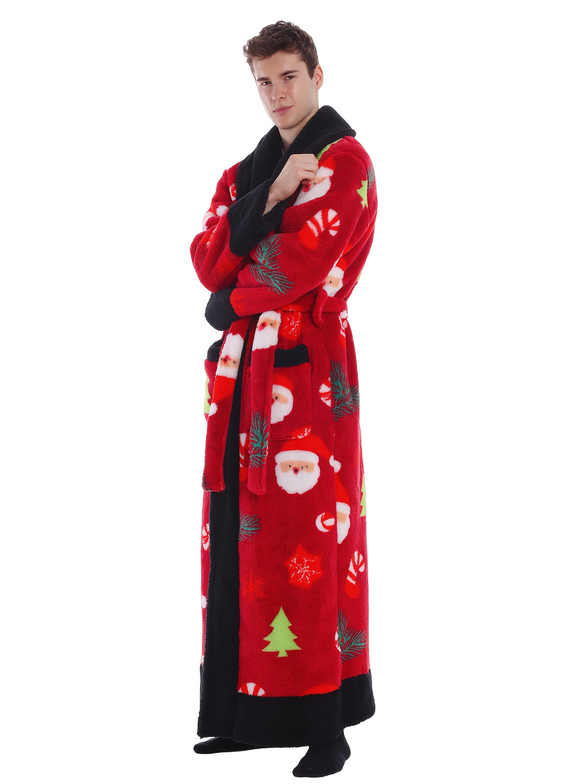 Unisex red Santa print hooded dressing gown