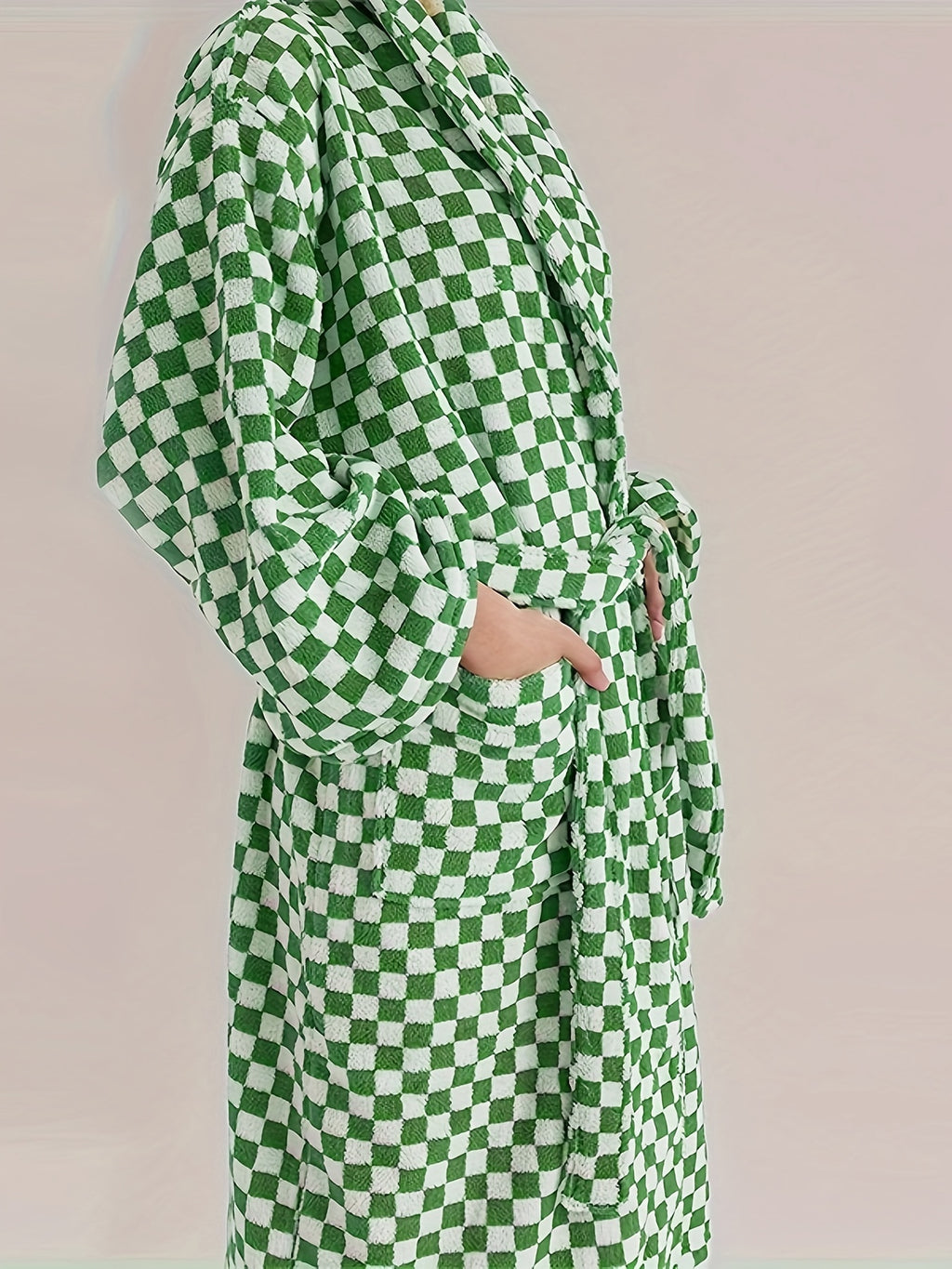 Women's long tartan bathrobe