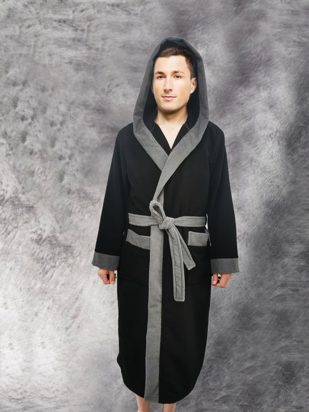 Men's hooded terry towelling bathrobe