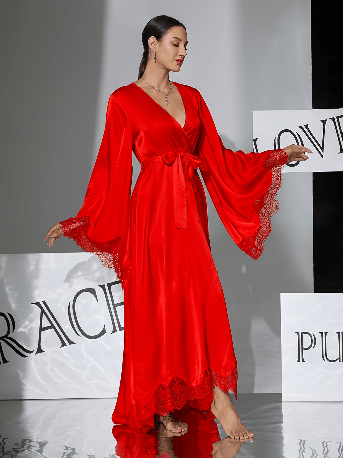 Long satin bathrobe