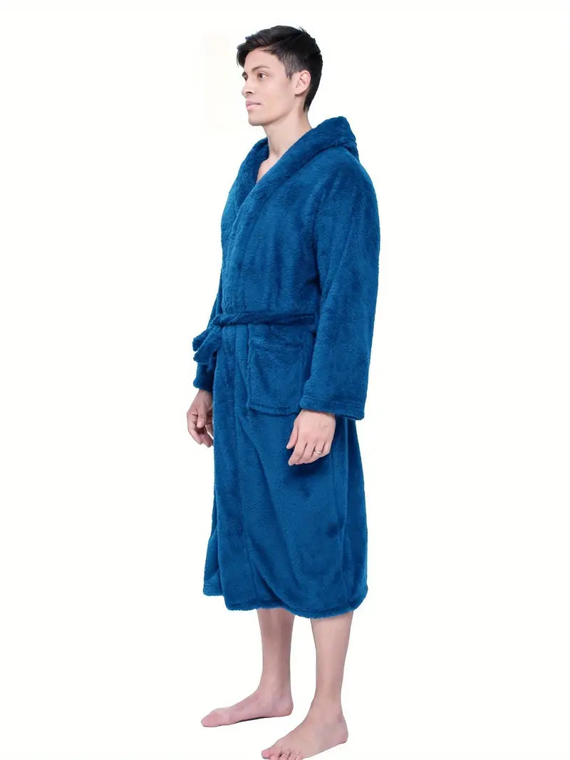 Men's soft warm hooded towelling bathrobe