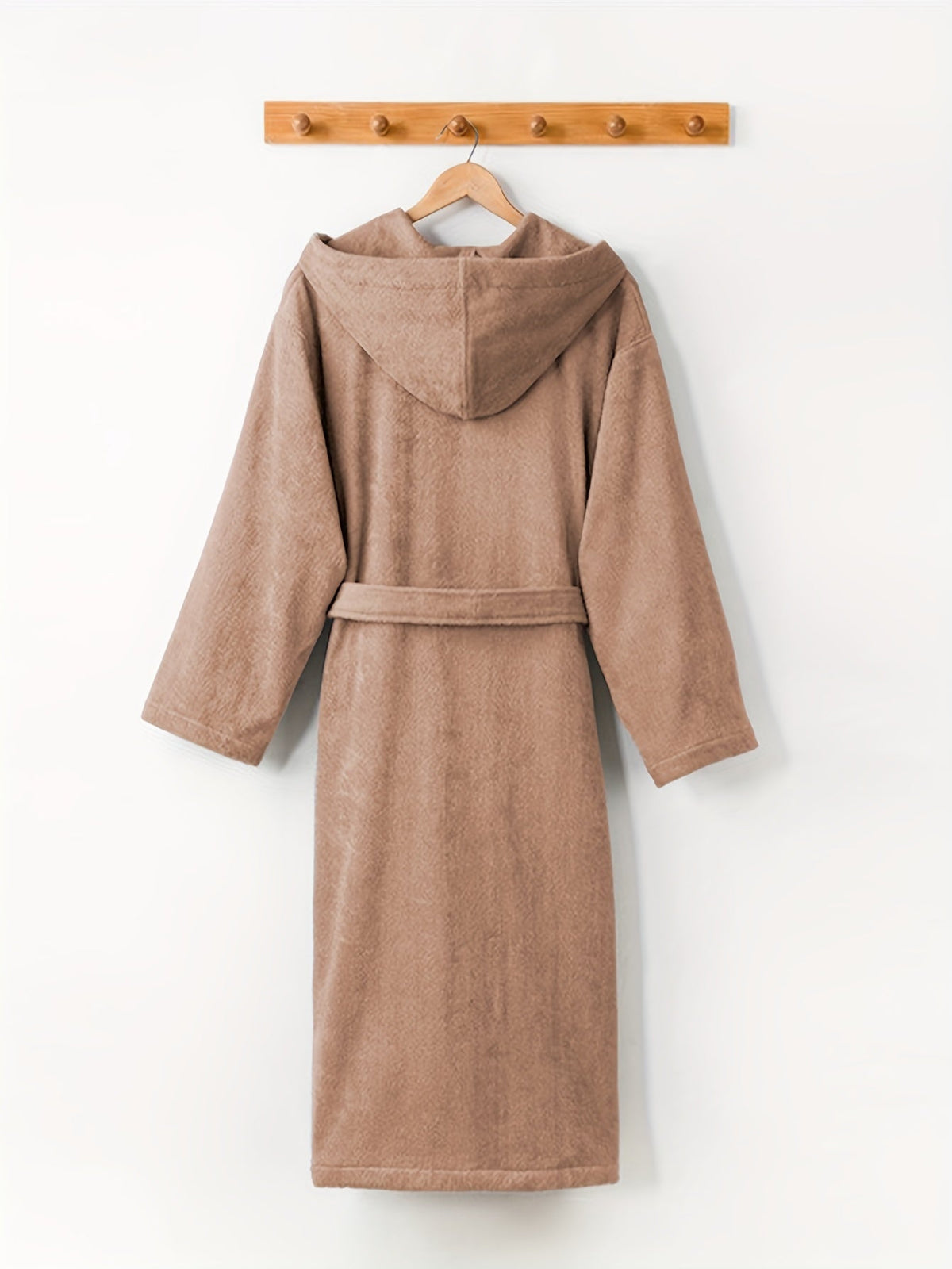 Men's soft hooded fleece dressing gown, beige