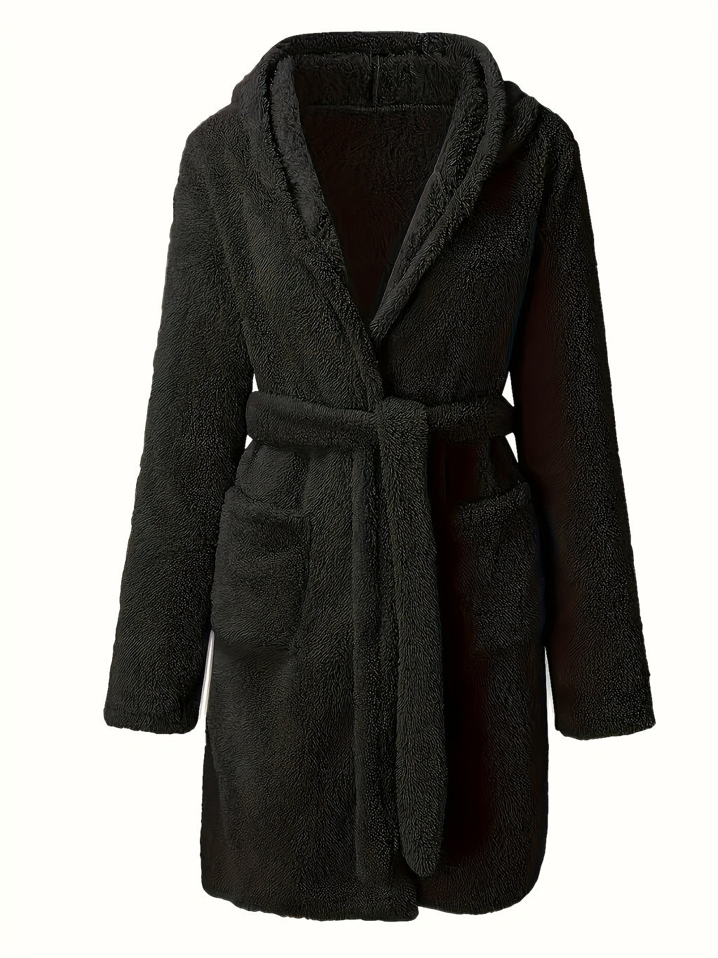 Women's hooded fleece bathrobe with pockets