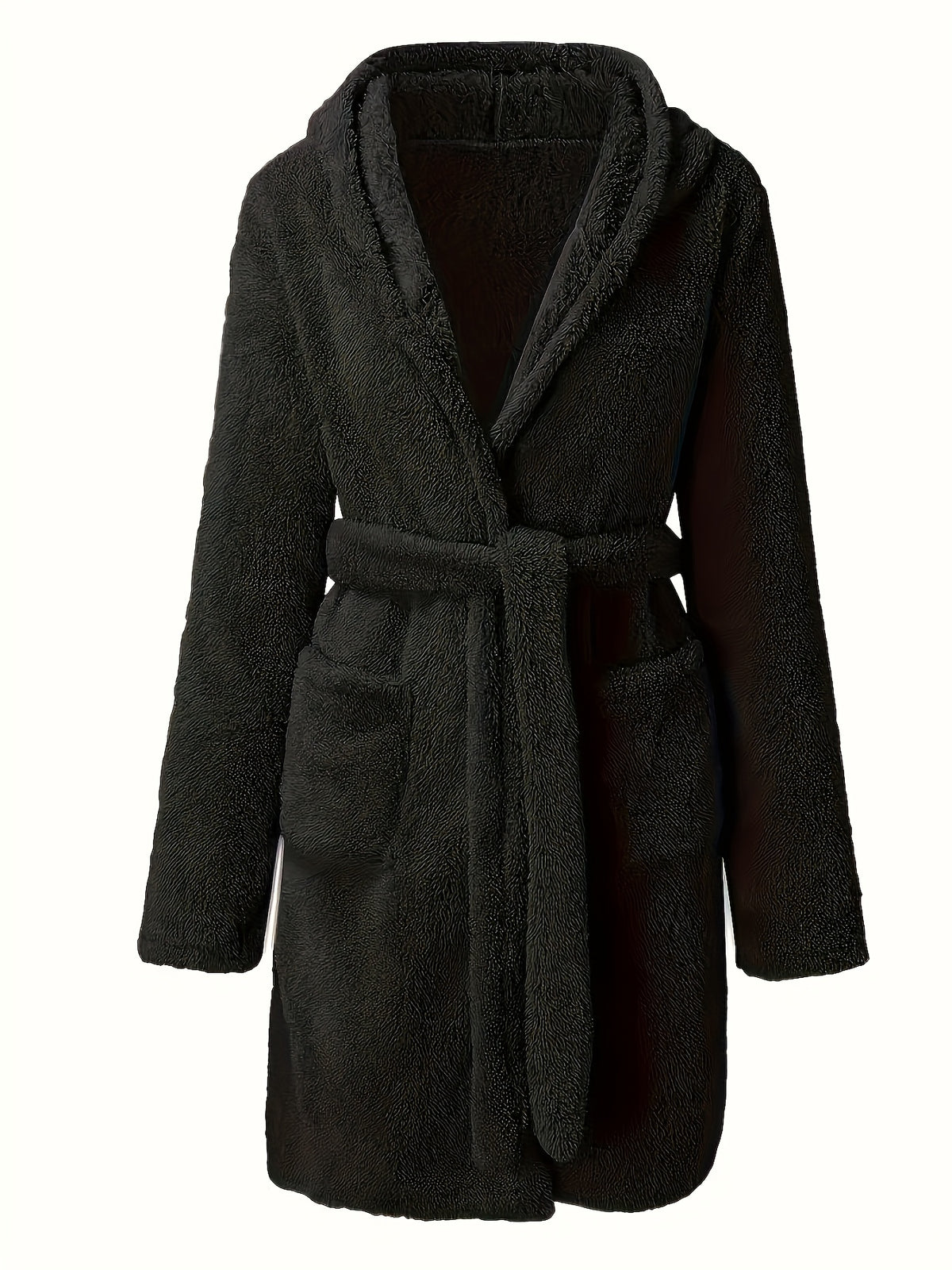 Women's hooded fleece bathrobe with pockets