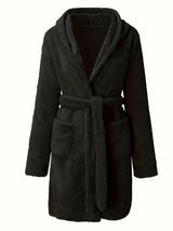 Women's hooded fleece bathrobe with pockets
