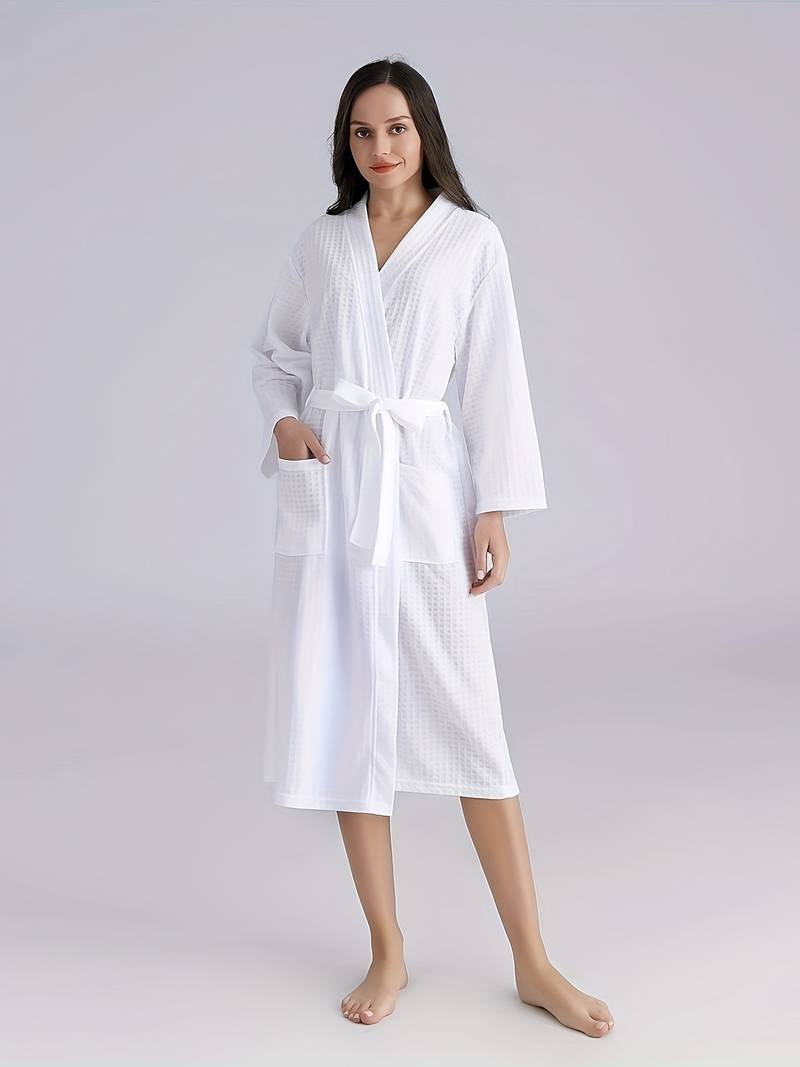 Women's soft belted bathrobe — White