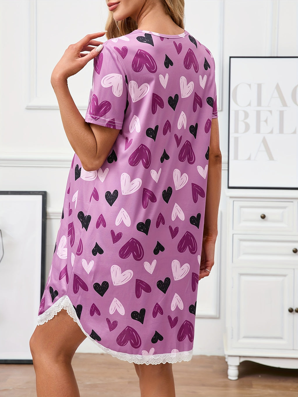 Women's grey heart print maternity nightdress