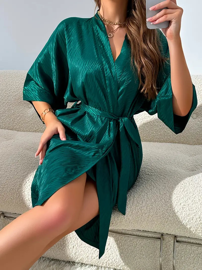 Peignoir Doux en Satin Vert — photo 4