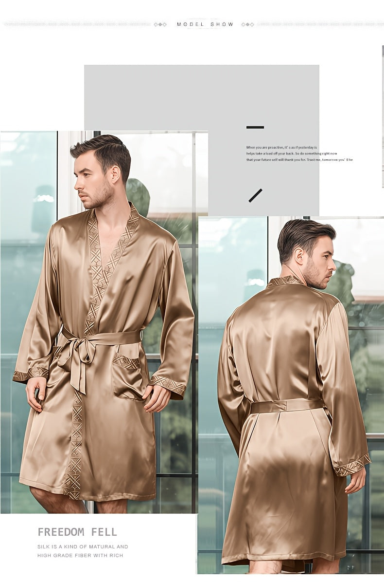 Men's champagne mulberry silk dressing gown