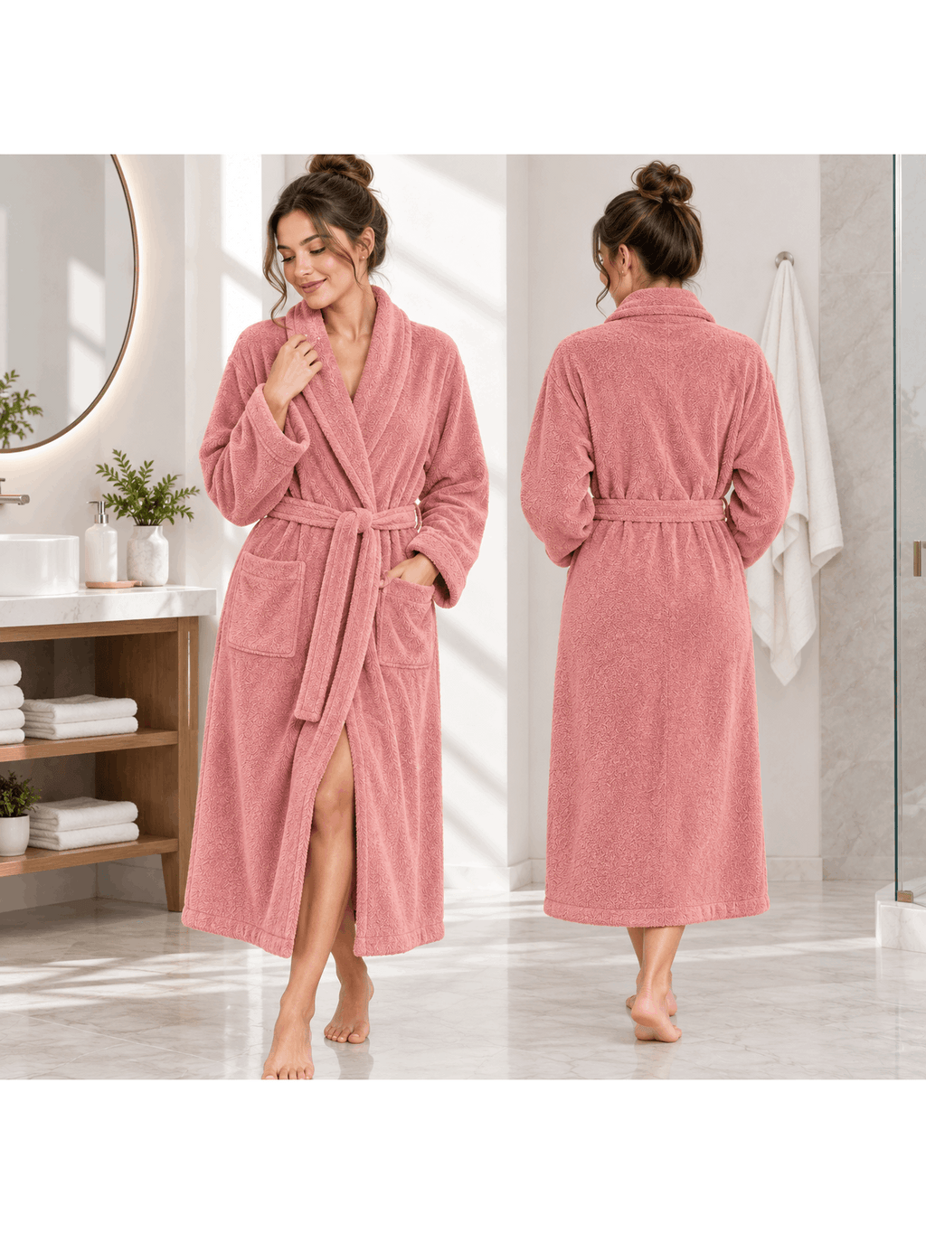Unisex terry towelling bathrobe with a shawl collar