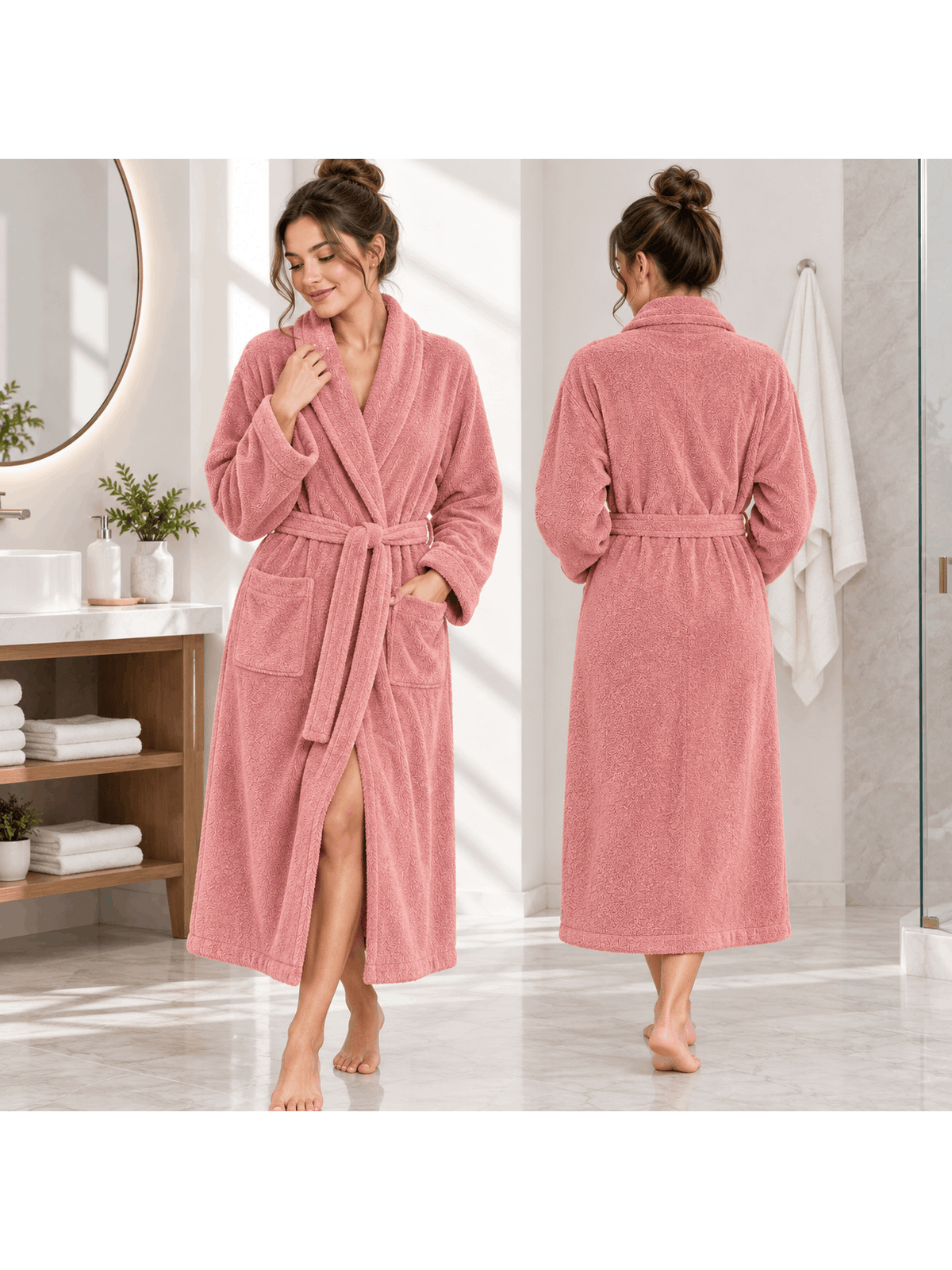 Unisex terry towelling bathrobe with a shawl collar
