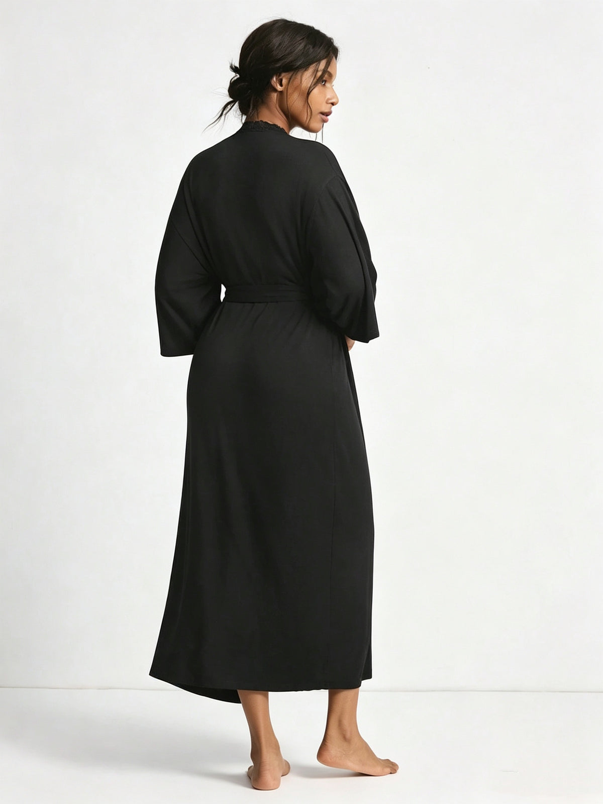 Women's black modal lace dressing gown