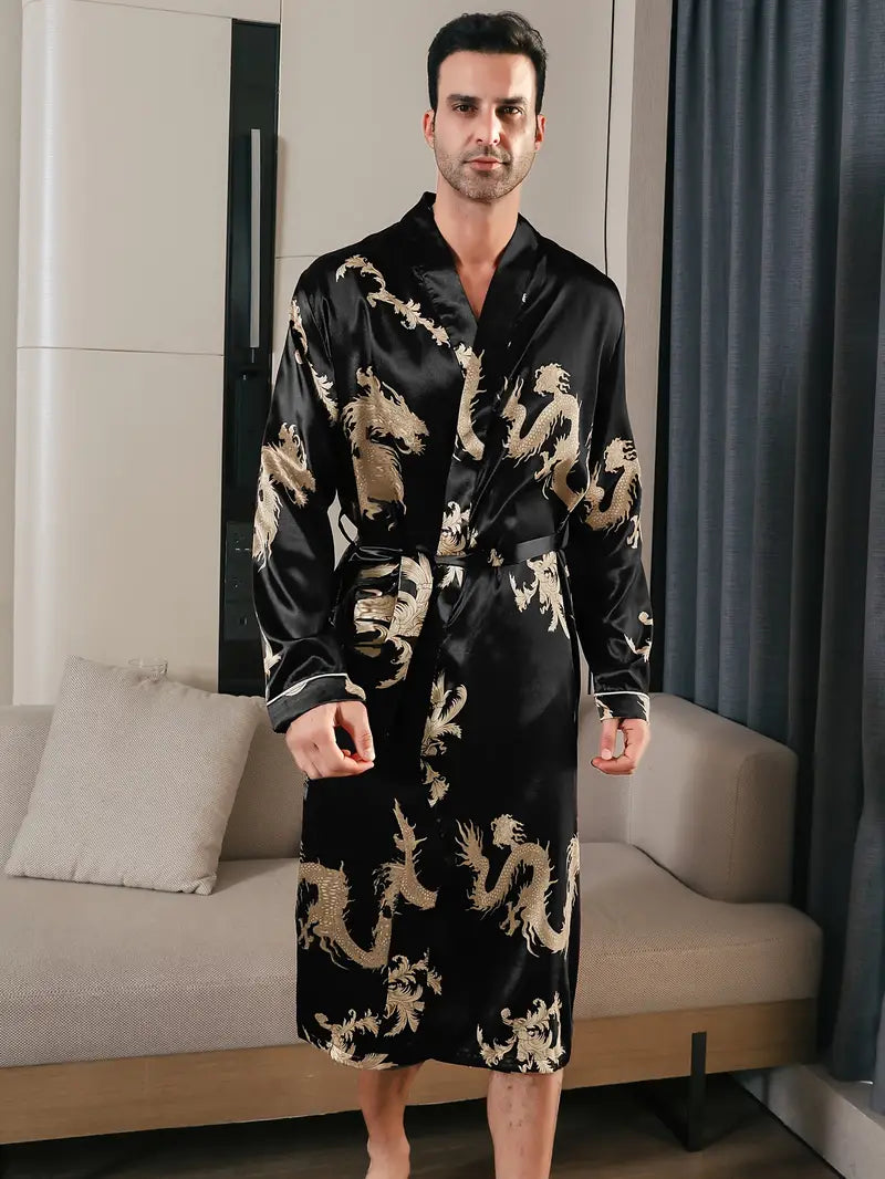 Men's black and red dragon kimono robe