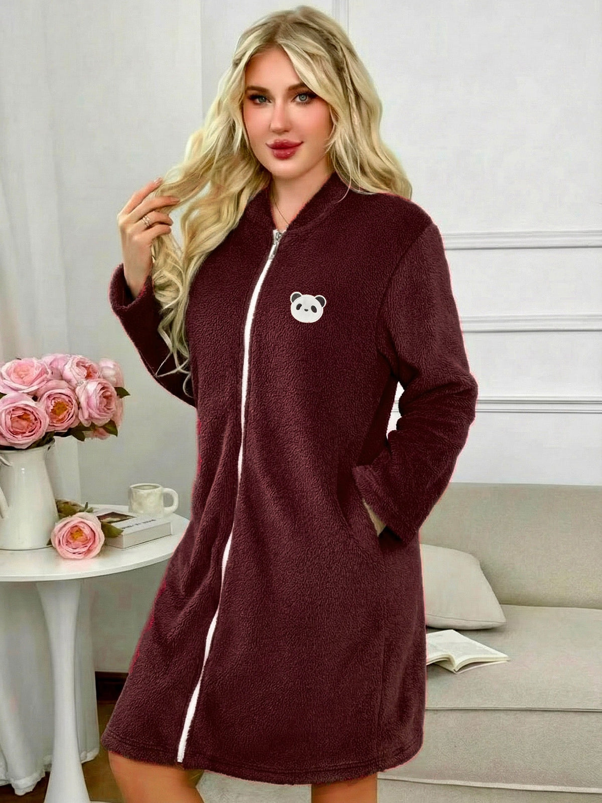 Women's velvet zip-up dressing gown
