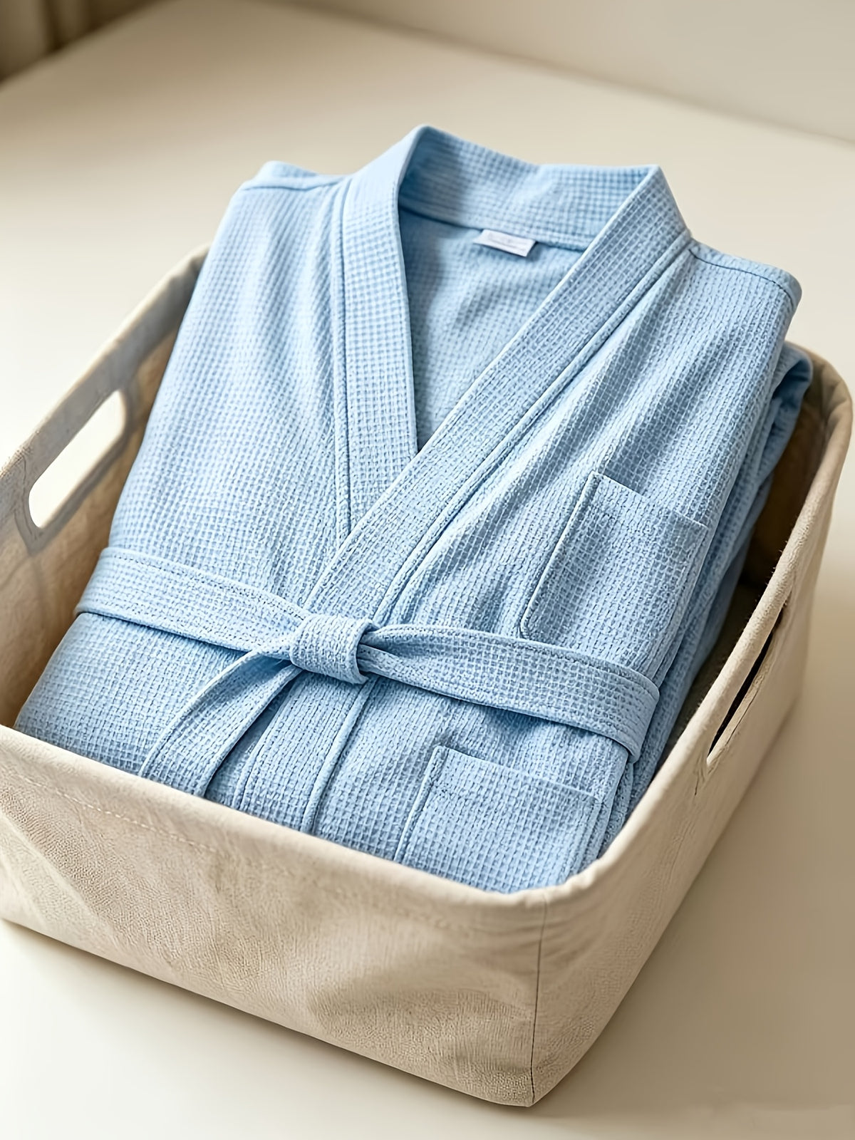 Unisex blue waffle bathrobe