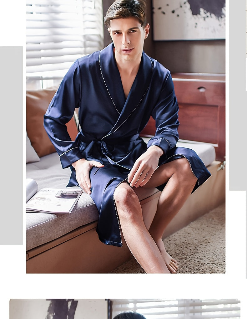 Men's navy mulberry silk dressing gown