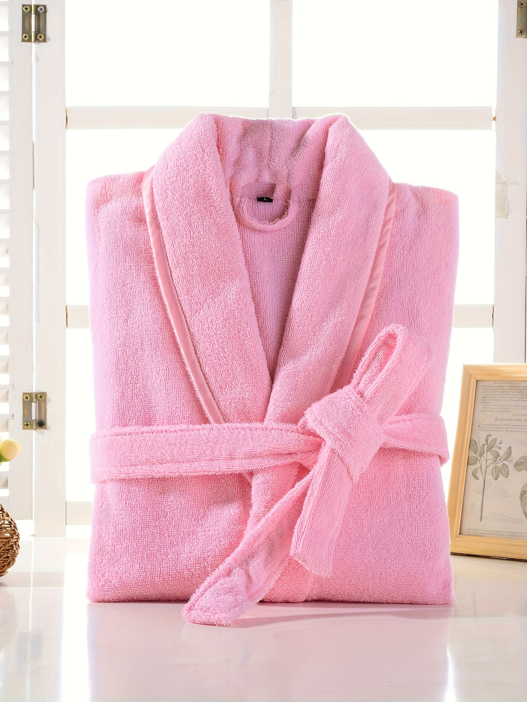 Unisex blue terry towelling bathrobe