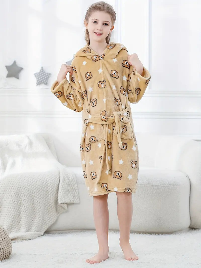 Peignoir de Bain Enfant avec Motif D'étoile D'ours Adorable — coloris kaki