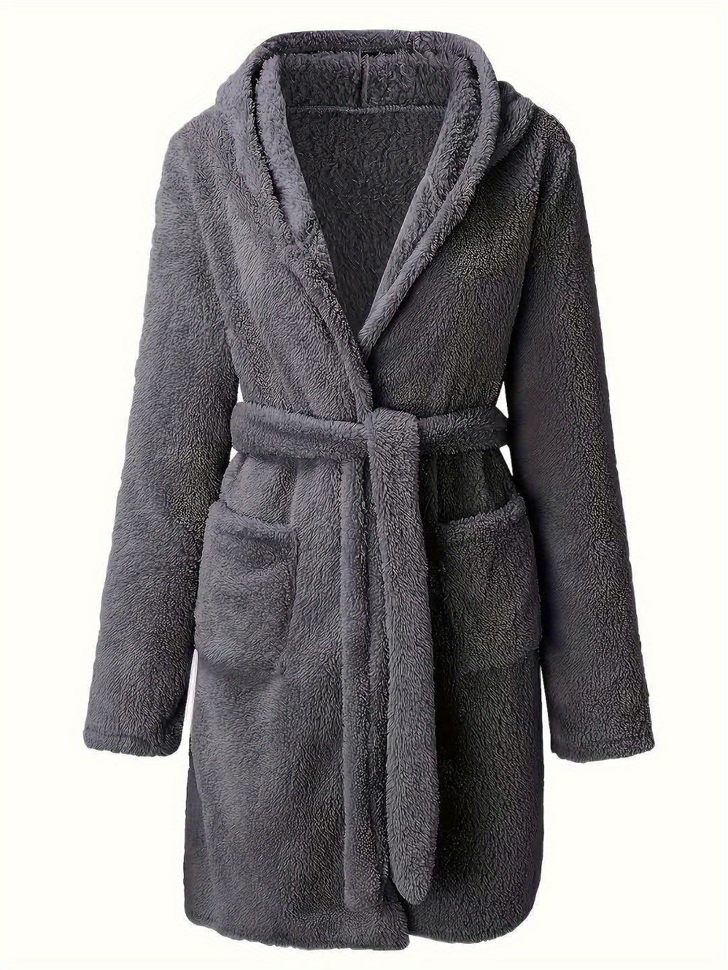 Men's hooded fleece dressing gown with pockets