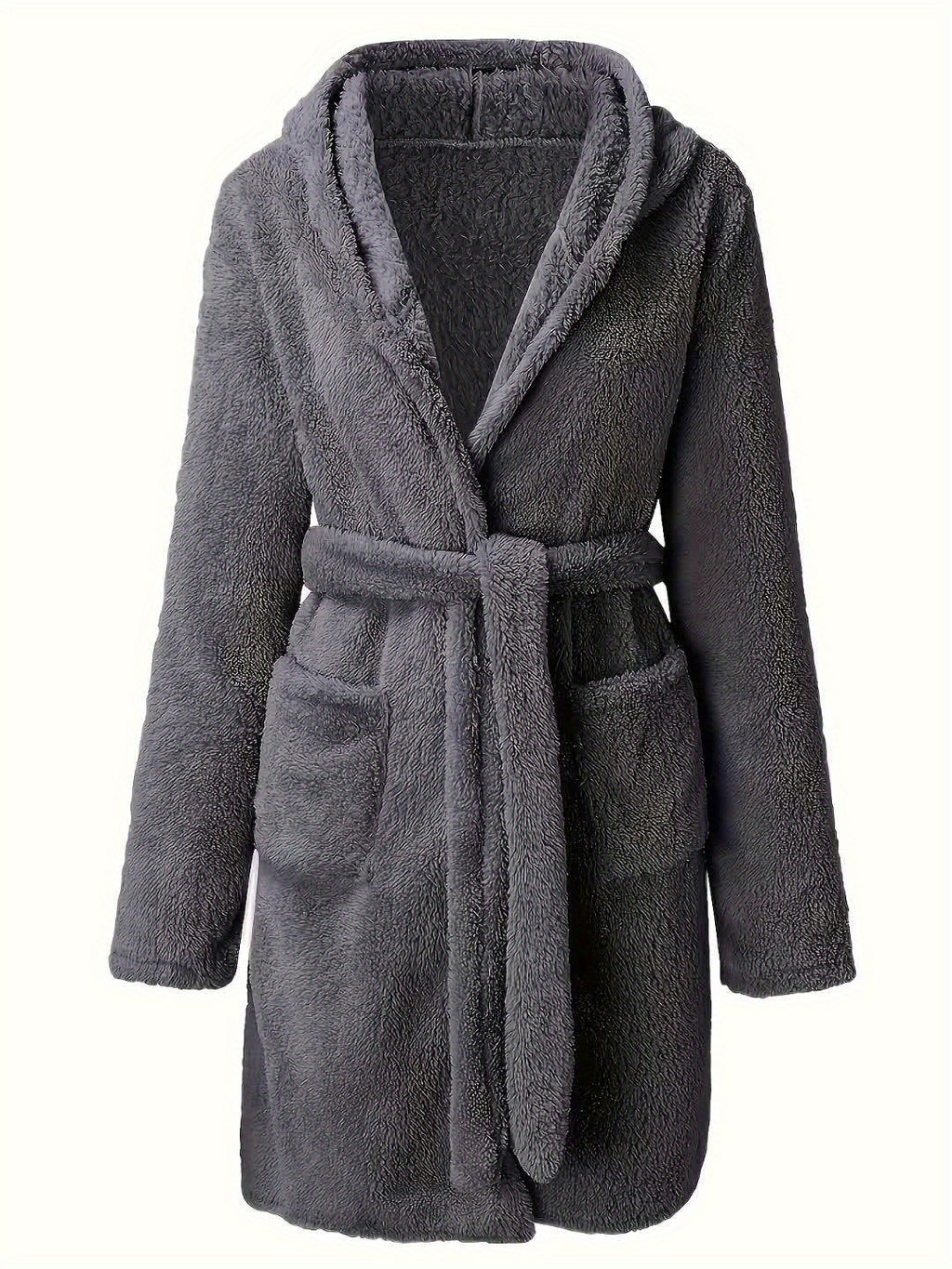 Women's hooded fleece bathrobe with pockets
