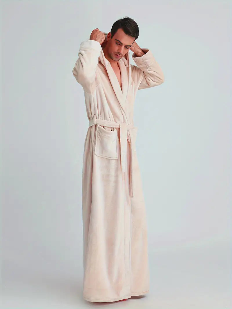 Soft long hooded fleece bathrobe