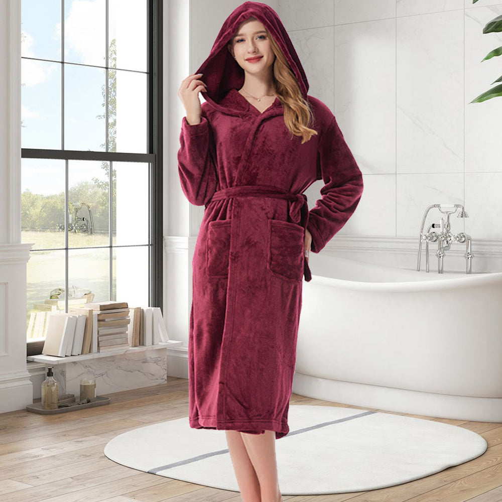 Unisex black hooded bathrobe